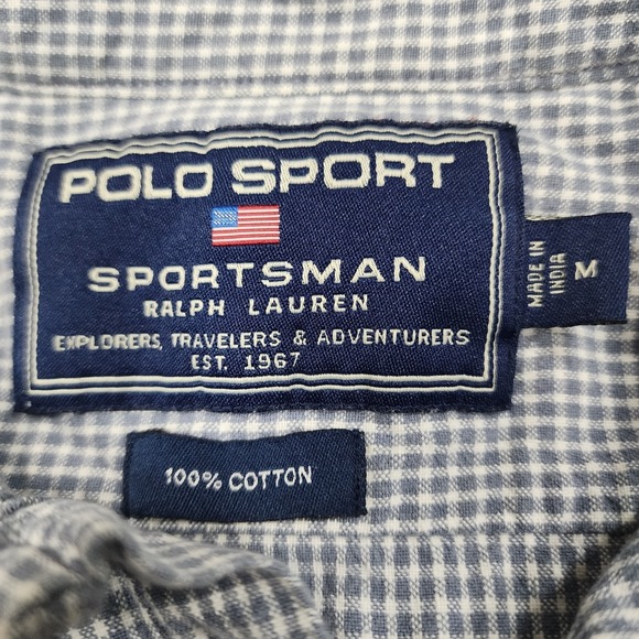 Polo Sport Ralph Lauren Shirt Mens Medium Gray Blue Gingham Cotton Short Sleeve - Picture 7 of 12